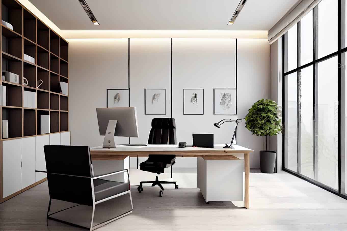 modern office room with white walls
