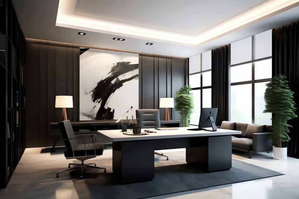 modern office with large painting wall